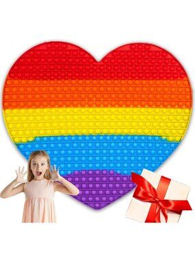 Giant Rainbow Heart Fidget Toy | 19.3" Jumbo Sensory Bubble Push Squeeze Stress